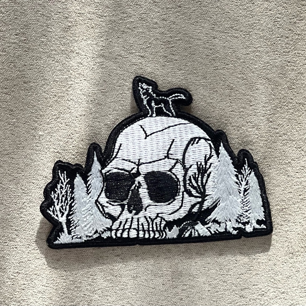 Skull and Wolf Embroidered Iron On Patch